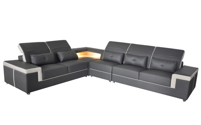 Divano angolare imbottito design soggiorno divano a L-forma con USB + LED