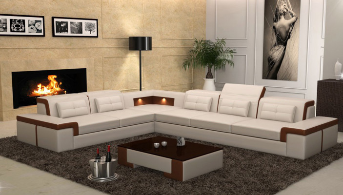 Divano angolare imbottito design soggiorno divano a L-forma con USB + LED