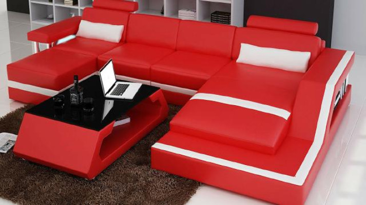 Divano angolare design Divano componibile Big in pelle moderno con USB HAMBURG III