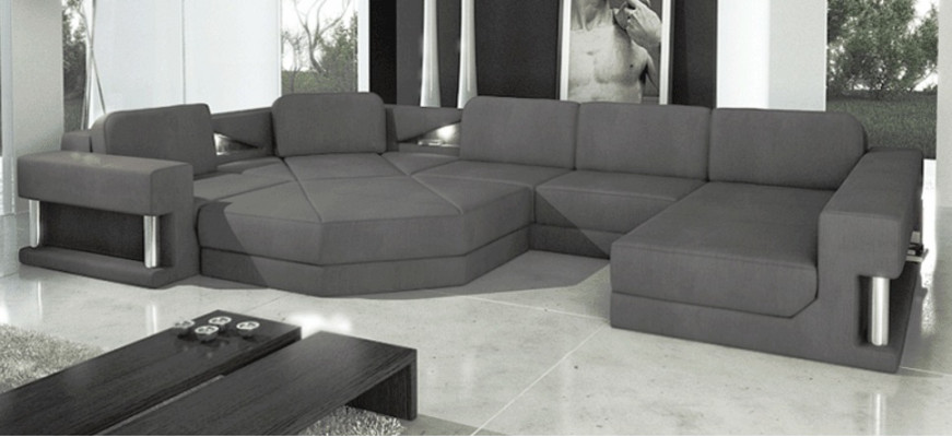 Divano design imbottito in tessuto moderno con funzione letto a forma di L, divano a forma di u in tessuto.