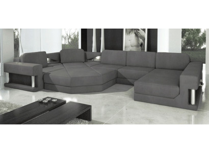 Divano design imbottito in tessuto moderno con funzione letto a forma di L, divano a forma di u in tessuto.