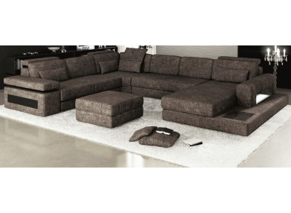Divano d'angolo in tessuto a forma di U, design divano imbottito in tessuto per angolo soggiorno con funzione letto.