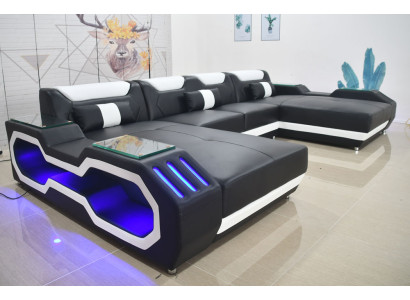 Divano ad angolo in forma di U Paesaggio domestico Divano Divano Imbottitura Angolo Tessuto Divani Pelle