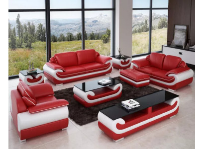 Set completo di divani in pelle classica 8 pezzi. Set da soggiorno con tavolo e sgabello.