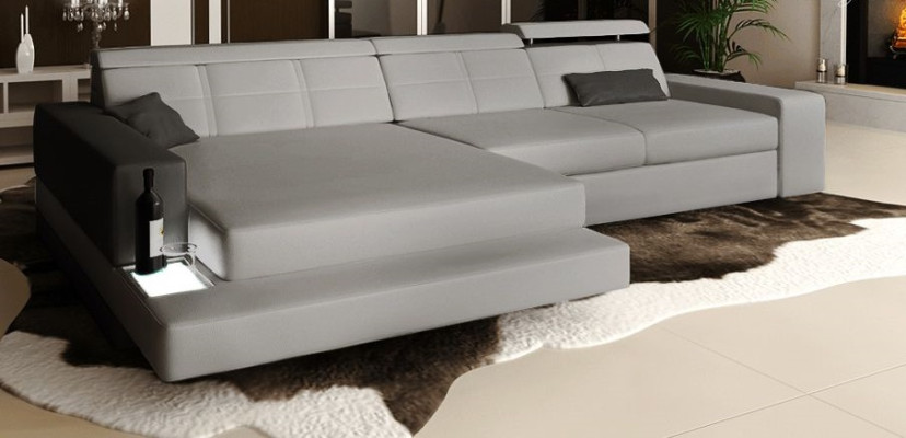 Divano ad angolo design a forma di L con rivestimento in tessuto, divano di lusso per soggiorno con posti a sedere.