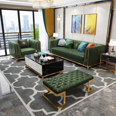 Chesterfield Esclusivo Mobili di Design 3 Posti Poggiapiedi Divano Set di Imbottiti