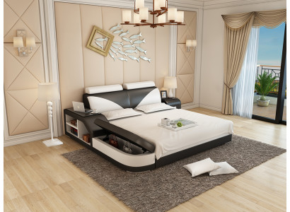 Letto matrimoniale ad acqua del tutto in pelle imbottita con USB.