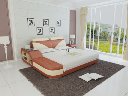 Letto matrimoniale ad acqua del tutto in pelle imbottita con USB.