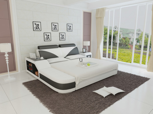 Letto matrimoniale ad acqua del tutto in pelle imbottita con USB.