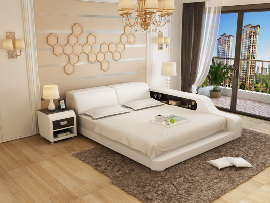 Letto matrimoniale ad acqua in hotel completo in pelle con USB.