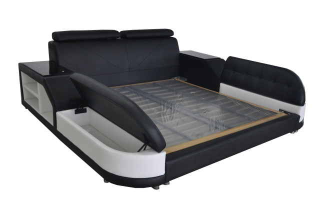 Design Letto XXL Grande in Pelle Hotel Imbottito 180x200 Multifunzione Libreria USB Letti