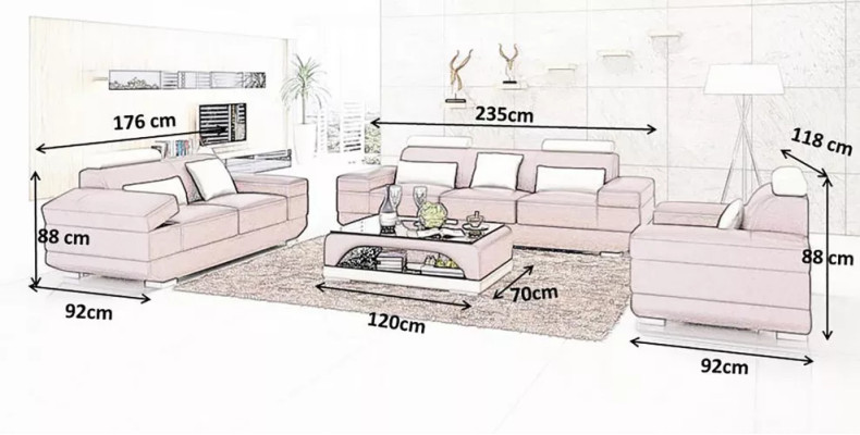 Set di divani in pelle con tavolino, gruppo di divani a 3 posti, divano e 2 poltrone.