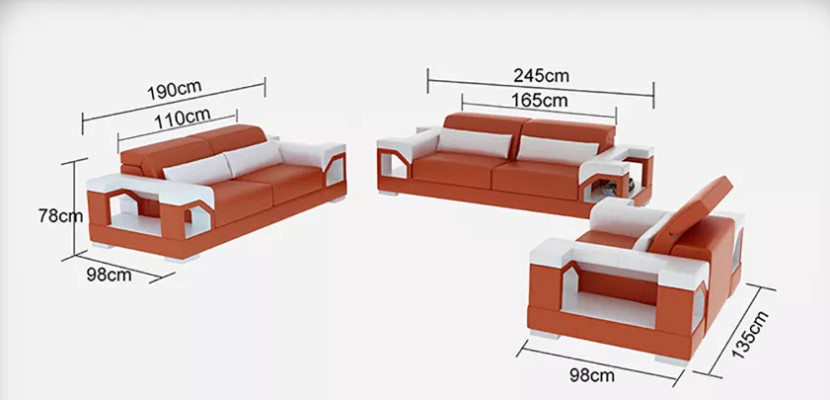 Sofà set 3 posti Tavolino Design del soggiorno Divano in pelle Divano moderno Divano
