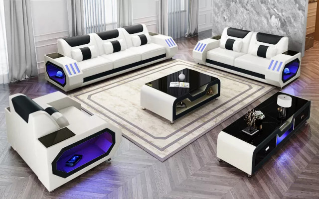 Divano 321 posti moderno in pelle, design di divani da soggiorno nuovi.