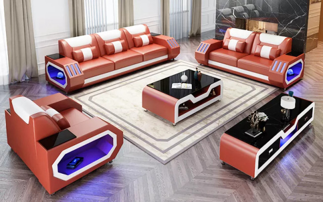 Divano 321 posti moderno in pelle, design di divani da soggiorno nuovi.