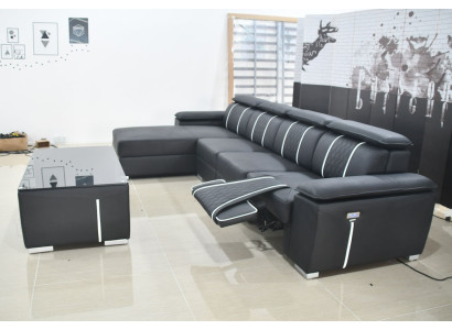 Divano angolare design in pelle con funzione relax automatica, nuovo.