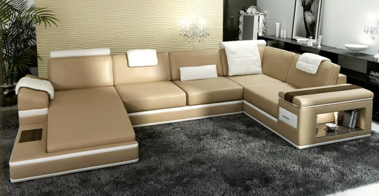 Divano ad angolo divano divano imbottito in pelle set di divani paesaggio abitativo angolare soggiorno beige