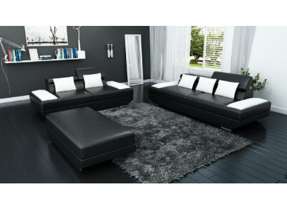 Soggiorno Divano in pelle 3+2 con USB Set di divani imbottiti Pouf Divani -2719A