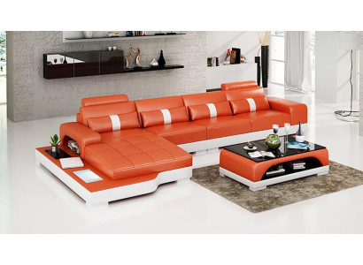 Divano angolare a L in pelle con design, divano angolare imbottito per il salotto.