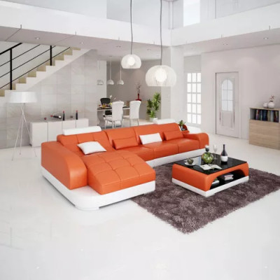 Divano ad angolo a forma di L moderno in pelle angolare divano imbottito soggiorno completo.