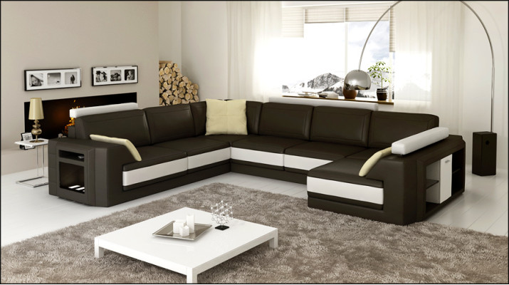 Designersofa Divano ad angolo Divano in pelle Divano imbottito Angolo Garnitur +Luce PHM3027