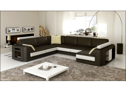 Designersofa Divano ad angolo Divano in pelle Divano imbottito Angolo Garnitur +Luce PHM3027