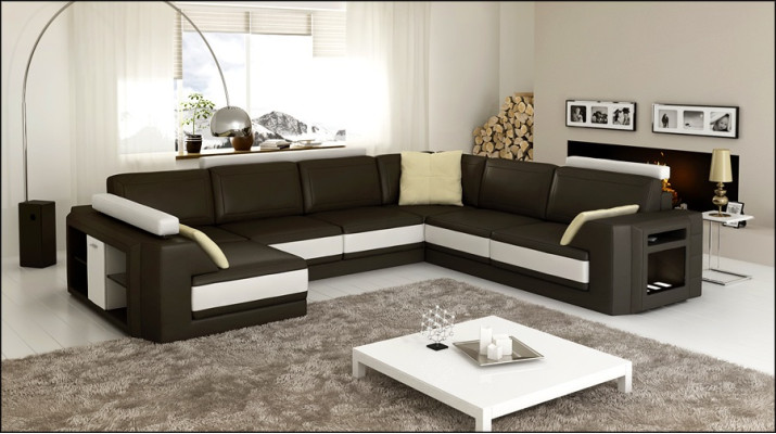 Designersofa Divano ad angolo Divano in pelle Divano imbottito Angolo Garnitur +Luce PHM3027