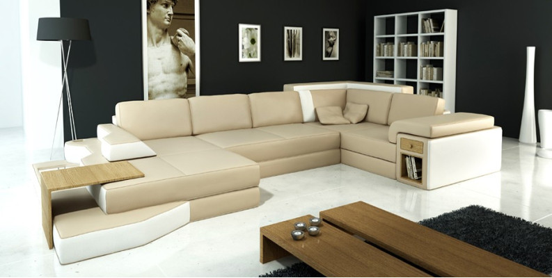XXL Divano Design Grande +USB Divano ad Angolo Paesaggio del Soggiorno Forma a U Pelle Tessuto Angolo