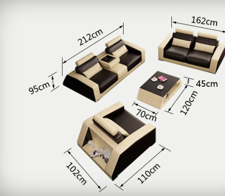 Divano in pelle Divano Set di divani Nuovo 3+2+1 posti Design moderno del divano con USB.
