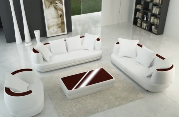 Set di divani con USB, divano di design di lusso, imbottitura 3 + 2 + 1 in pelle grigia, nuovo.
