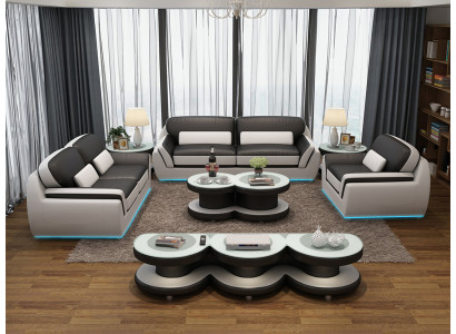 Divano in pelle, divano, set di divani nuovo 3+2+1 posti set design moderno divano + USB.