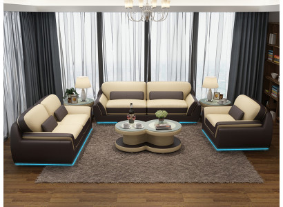 Divano in pelle, divano, set di divani nuovo 3+2+1 posti set design moderno divano + USB.