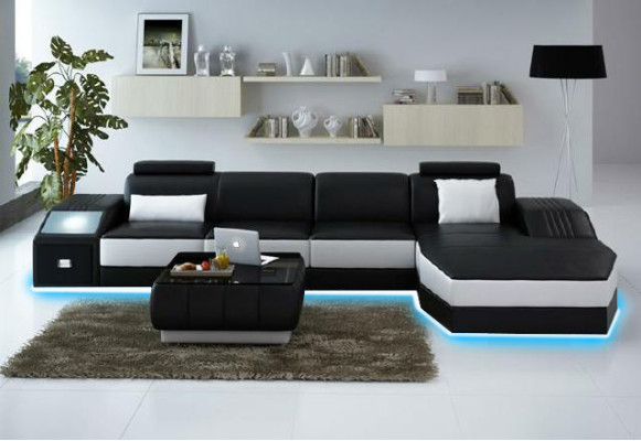 Soggiorno Paese rivestimento angolo divano ad angolo con USB set paesaggio in pelle Nuovo 2724B