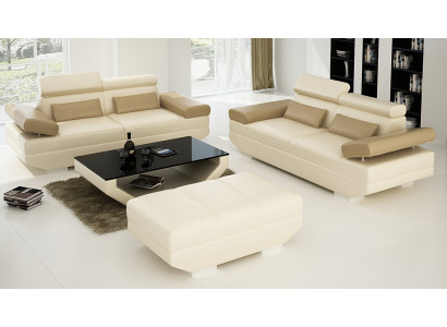 Divano in pelle con USB, divano angolare set 2+2 con poltrone, divano di design.
