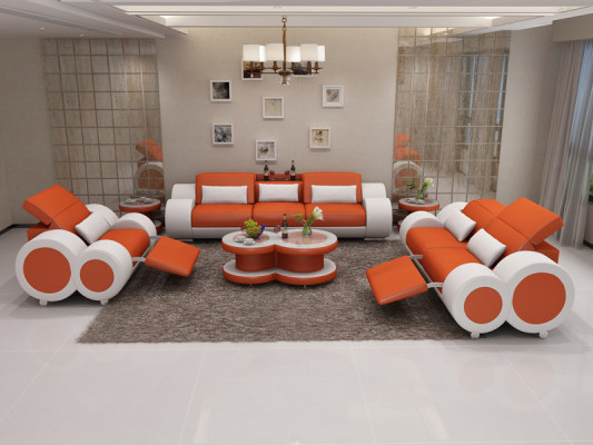 Divano in pelle Divano Divano Set di divani 3+2+1 posti Design Decorazione Moderno Sofa