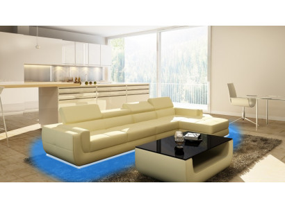 Moderno divano d'angolo con USB, rivestimento in pelle, design, set di divani Tettau per il soggiorno.
