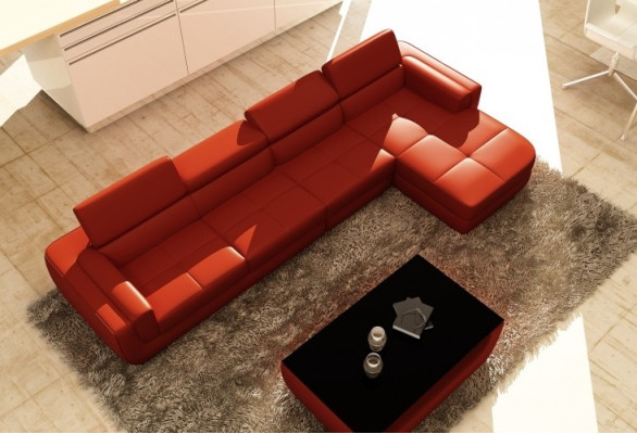 Moderno divano d'angolo con USB, rivestimento in pelle, design, set di divani Tettau per il soggiorno.