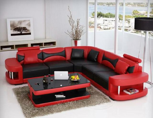 Soggiorno Divano angolare Divano ad angolo + USB, Set paesaggio in pelle tessuto Nuovo