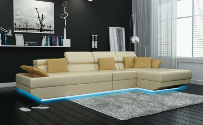 Soggiorno Divano angolare Divano angolare con port USB Set paesaggio in pelle 2719C Nuovo