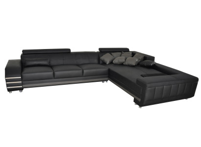 Divano angolare in pelle con seduta imbottita USB, set per l'arredamento del soggiorno, design XXL a forma di L.
