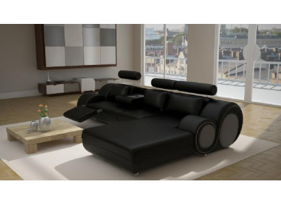 Set da salotto di design Divano angolare da soggiorno Divano USB divano in pelle trapuntata grigio