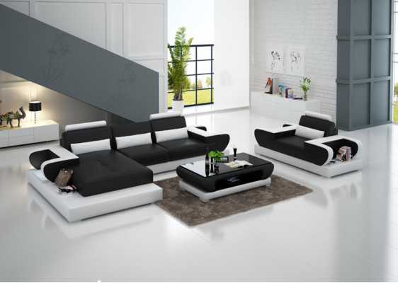 Design XXL Divano Grande con USB, Divano ad Angolo in Pelle Couch Corner Living Landscape