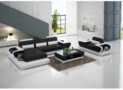 Design XXL Divano Grande con USB, Divano ad Angolo in Pelle Couch Corner Living Landscape