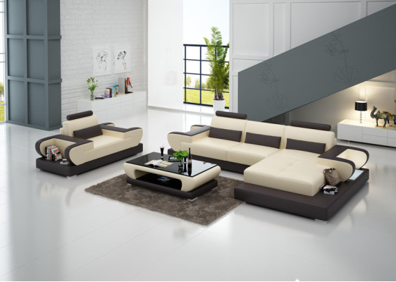 Design XXL Divano Grande con USB, Divano ad Angolo in Pelle Couch Corner Living Landscape