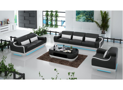 Divano in pelle, divano angolare 3+2+1 posti, set di divani con USB.