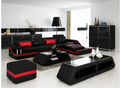 Designer divano ad angolo divano paesaggio urbano grande moderno divano in pelle Hamburg III