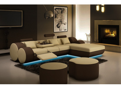 Produzione su misura DIVANO IN PELLE COMPLETO ANGOLO SOFA IN PELLE DIVANO D'ANGOLO PAESAGGIO DOMESTICO USB