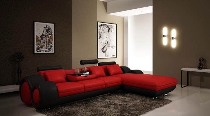 Design brevettato Divano angolare + USB, Pelle imbottita Angolo BERLIN Salotto