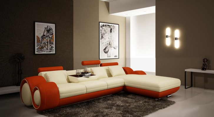 Design brevettato Divano angolare + USB, Pelle imbottita Angolo BERLIN Salotto