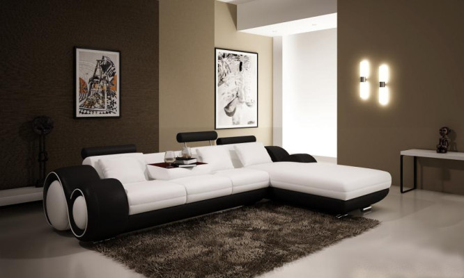 Design brevettato Divano angolare + USB, Pelle imbottita Angolo BERLIN Salotto